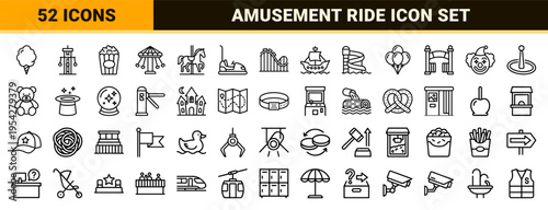 Amusement Park and Carnival Attractions Ultra-Minimalist Monoline Icons for Theme Park Wayfinding and Leisure Entertainment Branding