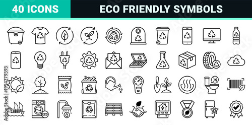 Circular Economy and Sustainable Waste Management Icon Set featuring Ultra-Minimalist Monoline Symbols for Green Energy and Zero Waste Branding