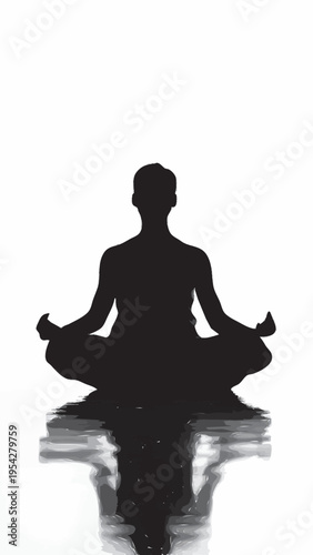 silhueta de pessoa em posicao de lotus meditando isolado em fundo branco conceito de paz interior e equilibrio