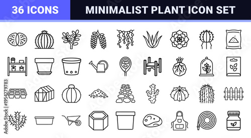 Botanical Succulent and Cactus Line Art Symbols Featuring Ultra-Minimalist Monoline Aesthetic for Modern Interior Gardening and UI Design.