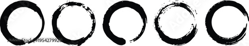 Five black brush stroke circles on white background for design and decoration purposes  simple yet artistic elements