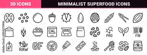 Ultra-Minimalist Monoline Almond and Seed Symbols for Organic Superfood Branding, Professional Geometric Line Art for Healthy Snack Packaging
