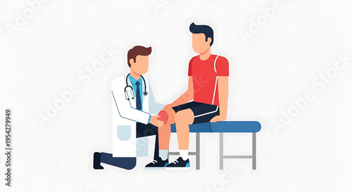 A doctor examining a patient's knee injury in a medical setting