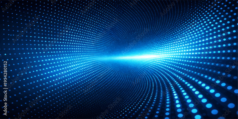 Obraz premium Abstract background featuring a glowing blue digital tunnel made of thousands of bright particles