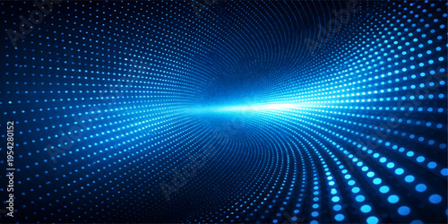 Abstract background featuring a glowing blue digital tunnel made of thousands of bright particles