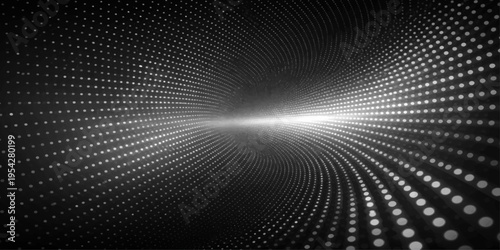 Abstract background featuring a perspective tunnel effect created by glowing white light dots