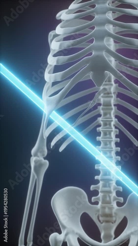 Wallpaper Mural Skeleton with blue laser beam scanning torso and arm on dark background for medical or sci-fi use Torontodigital.ca