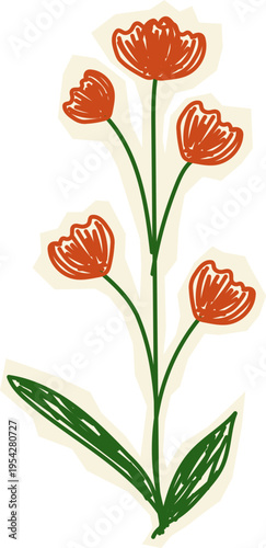 Flower Stem Handdrawn Crayon Style