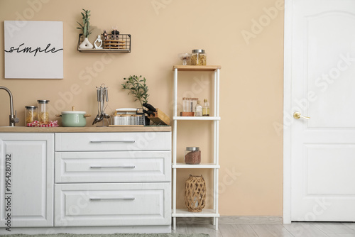 Interior of kitchen with co...