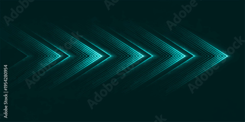 Abstract background featuring a series of bright glowing cyan arrows pointing to the right side
