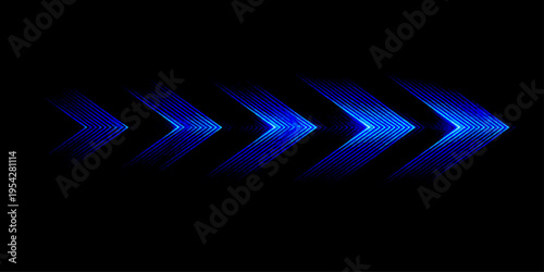 A sequence of glowing blue neon arrows pointing to the right on a deep solid black background