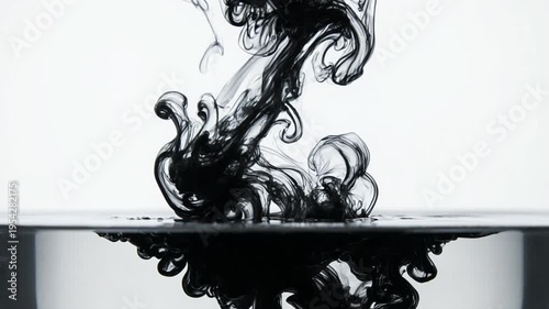 Black ink swirling in clear water.
