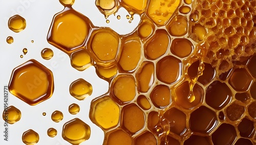 Realistic Honeycomb with Dripping Golden Honey
