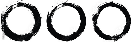 Three black brush stroke circles on white background for design and decoration purposes  isolated shapes for artistic projects