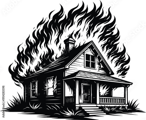 Burning House Fire Disaster Emergency Illustration.