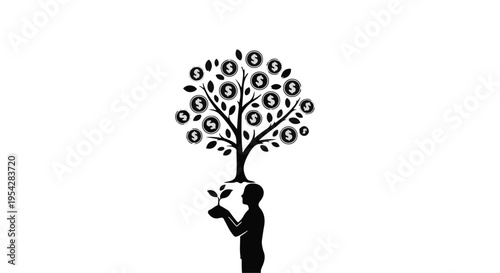 man reading book under tree with dollar coins