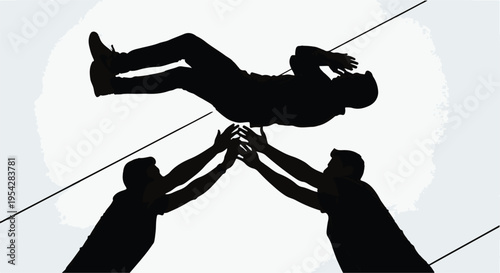 silhouette of woman being supported by hands teamwork concept