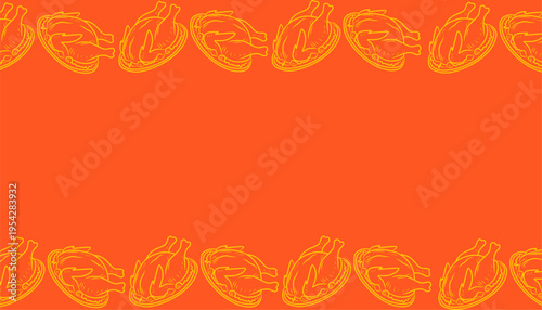 Chicken paking duck background Pattern Design. Roasted Poultry Illustration Style. Repeating Whole Chicken Motif. Hand Drawn Food Pattern. Culinary Background For Packaging.