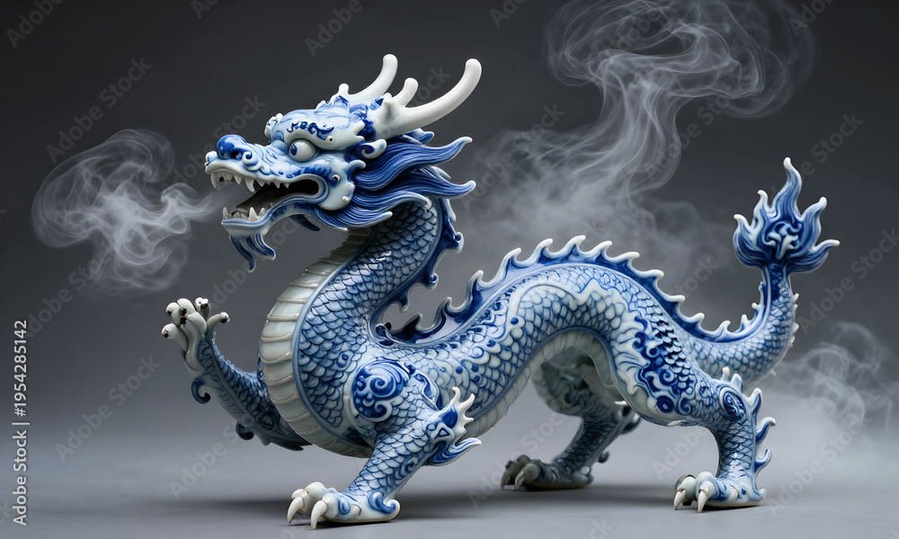 Fototapeta premium Blue and White Dragon Figurine