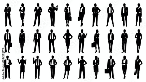 Businessman silhouettes , group of standing business men and women 
