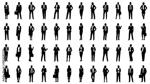 Businessman silhouettes , group of standing business men and women 
