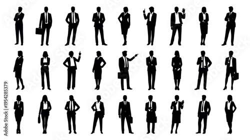 Businessman silhouettes , group of standing business men and women 
