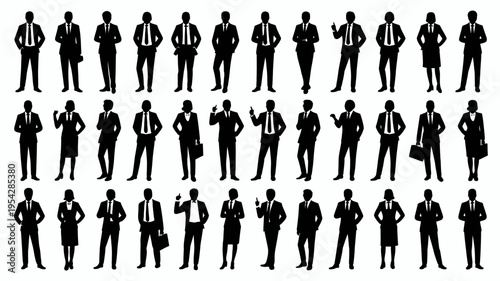Businessman silhouettes , group of standing business men and women 
