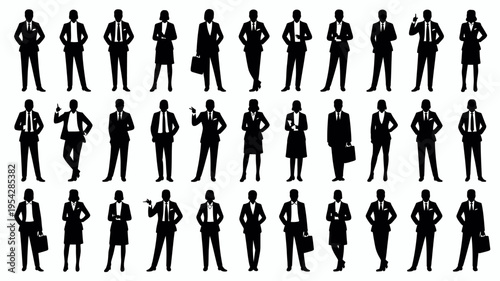 Businessman silhouettes , group of standing business men and women 
