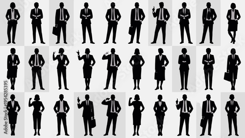 Businessman silhouettes , group of standing business men and women 
