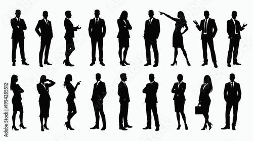 Businessman silhouettes , group of standing business men and women 

