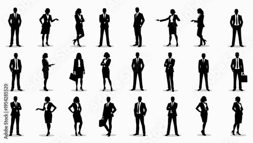 Businessman silhouettes , group of standing business men and women 
