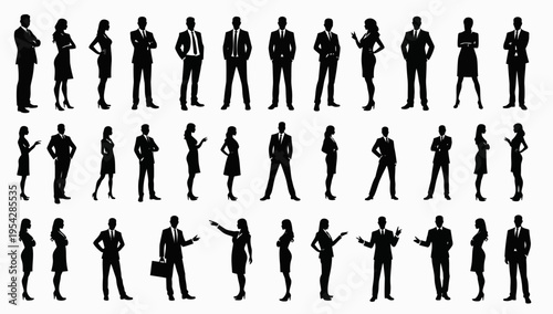 Businessman silhouettes , group of standing business men and women 
