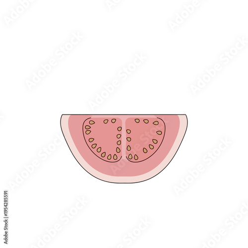Simple outline illustration of a fresh pink guava fruit slice, perfect as a healthy food icon or sweet snack graphic for web and print designs