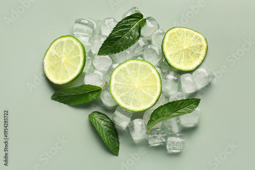 Lime slices with ice cubes ...