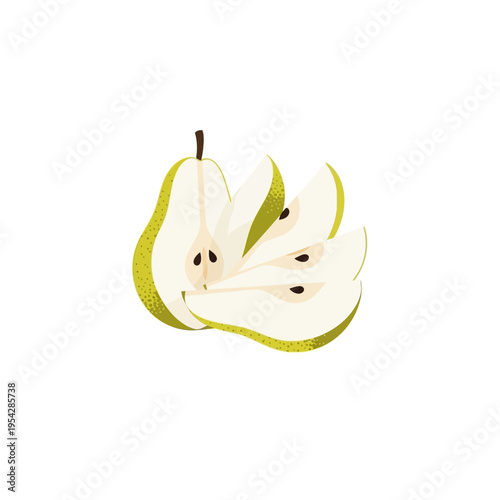 A sliced pear illustration showing its fresh texture and seeds, perfect for food-related designs