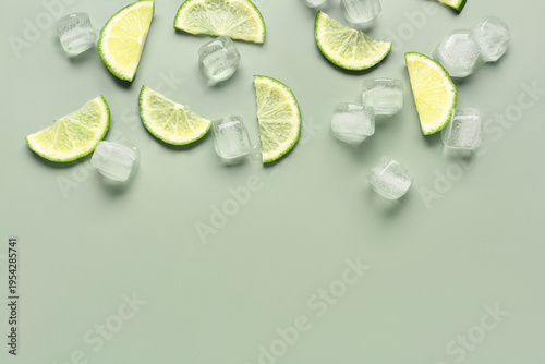 Lime slices with ice cubes ...