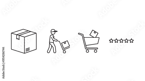 Delivery Service Cart With Boxes Courier Shipping Online Shopping Rating Review Logistics Illustration