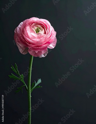 A delicate pink ranunculus flower with layered petals.