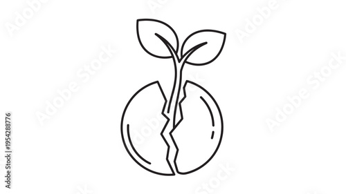 Seedling Sprouting From Cracked Eggshell Growth Concept Symbol for Startup, New Beginning, Business Growth Illustration