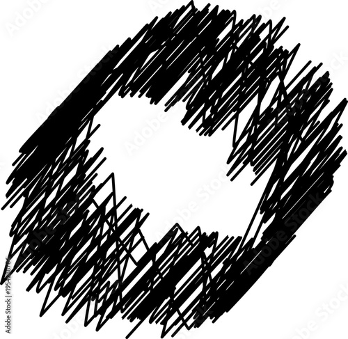 circular loop formed by messy scribble strokes creating enclosed structure