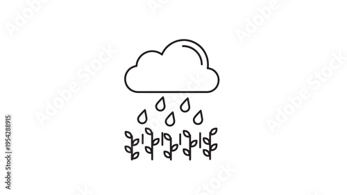 Rainy Weather Cloud With Raindrops And Plants Growing Underneath For Weather Forecast Concepts