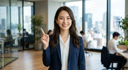 指差す若い日本人女性（ポイント・要点）　Generative AI