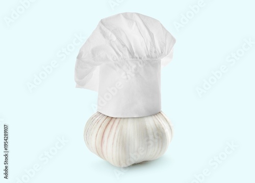 Cook hat and fresh garlic o...