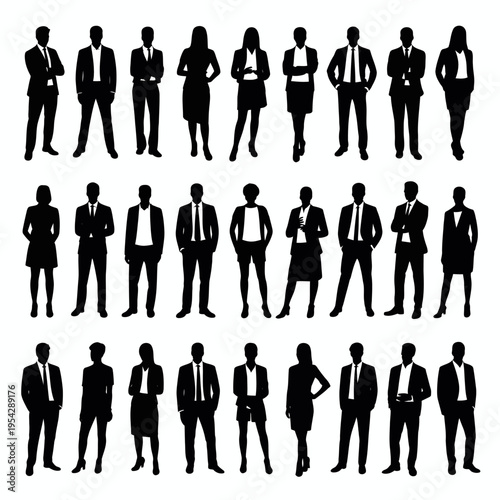 Businessman silhouettes , group of standing business men and women 
