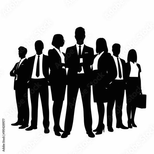 Businessman silhouettes , group of standing business men and women 
