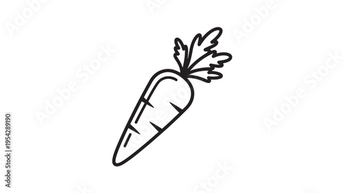 Simple Black Line Drawing Carrot with Green Leafy Top For Healthy Eating Concepts