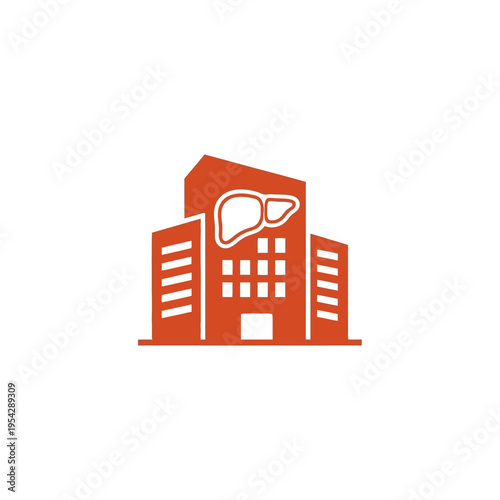 Orange Vector Icon Representing A Hospital With A Liver Symbol On Top