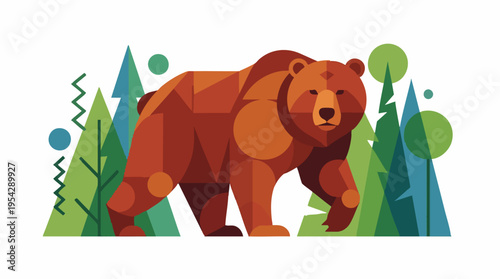 Bear Geometric Illustration of a Powerful Brown Bear in Flat Design Style