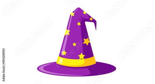 Purple Wizard Hat Vector Illustration, Halloween Party Design, Magic Symbol
