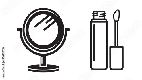 Vanity Mirror And Makeup Brush Set Icon Illustrating Daily Beauty Routine Cosmetic Tools And Personal Grooming Essentials For Salon Branding And Digital Marketing Use